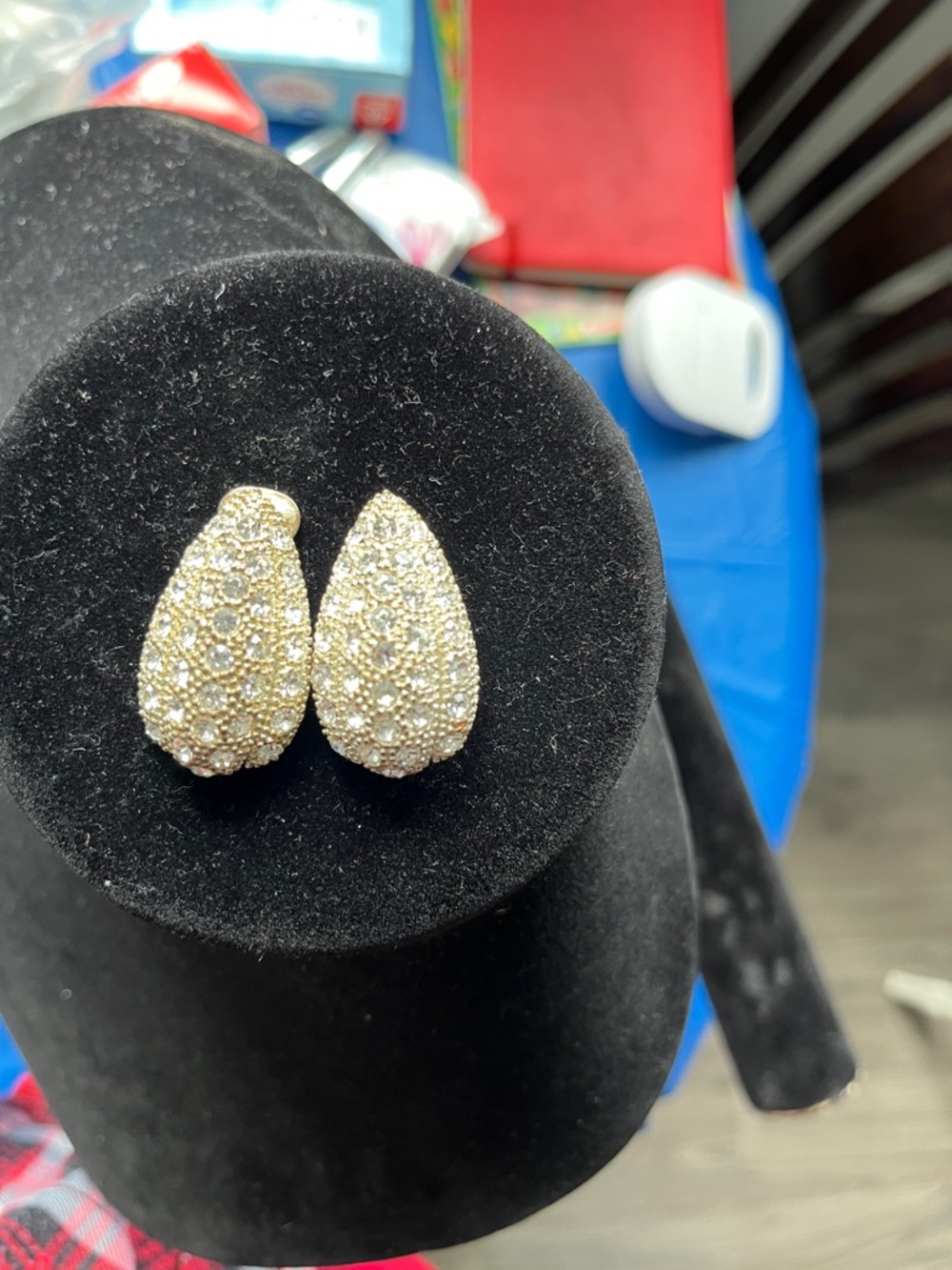 Gold Teardrop Pave Clip-On Earrings